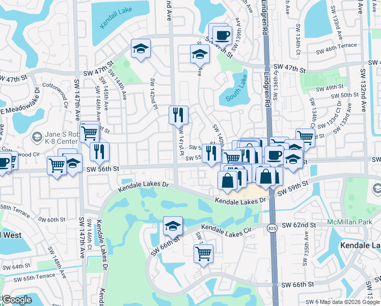 map of restaurants, bars, coffee shops, grocery stores, and more near 14108 Southwest 55th Street in Miami