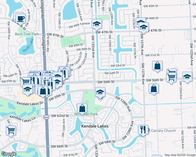 map of restaurants, bars, coffee shops, grocery stores, and more near 13061 Southwest 56th Terrace in Miami