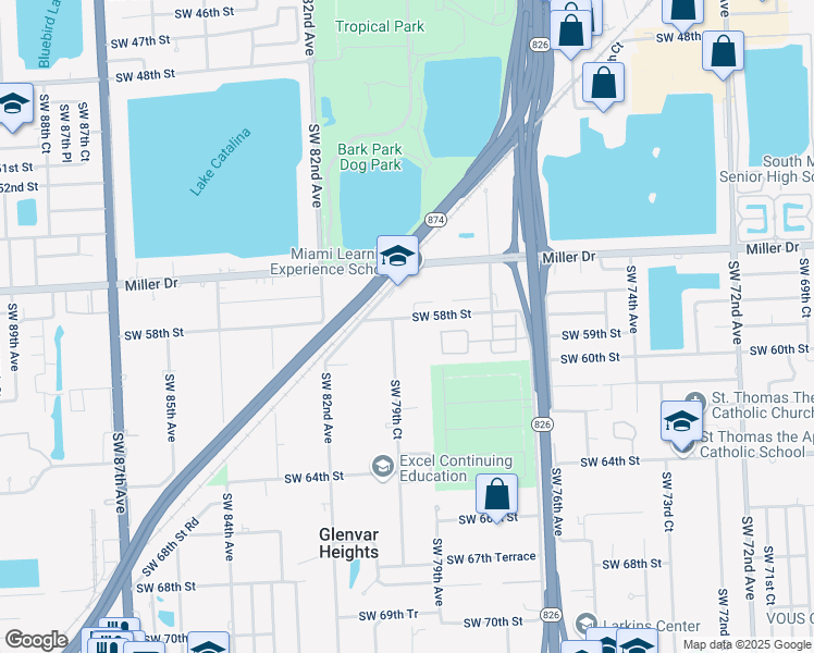 map of restaurants, bars, coffee shops, grocery stores, and more near 5780 Southwest 79th Avenue in Miami