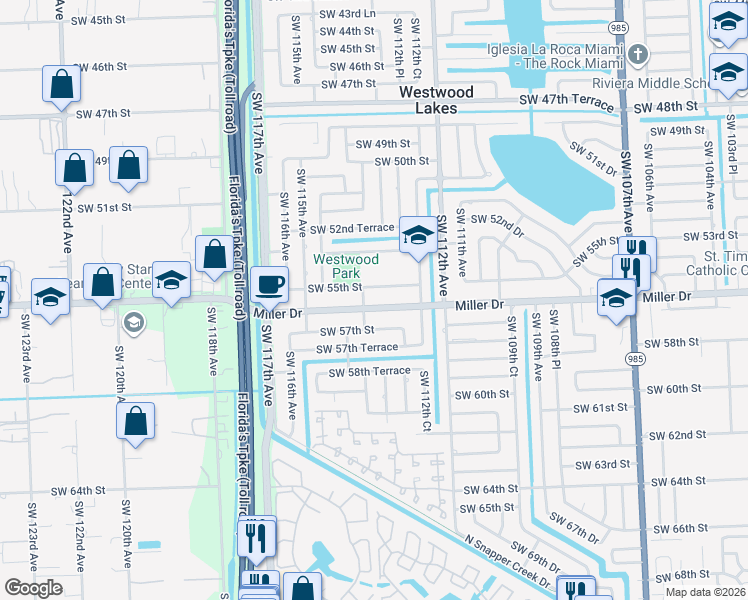 map of restaurants, bars, coffee shops, grocery stores, and more near 11335 Southwest 56th Street in Miami