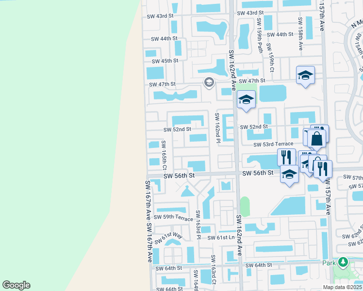 map of restaurants, bars, coffee shops, grocery stores, and more near 5244 Southwest 164th Court in Miami