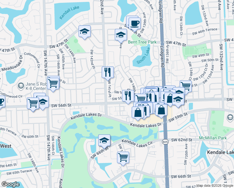 map of restaurants, bars, coffee shops, grocery stores, and more near 5314 Southwest 140th Place in Miami