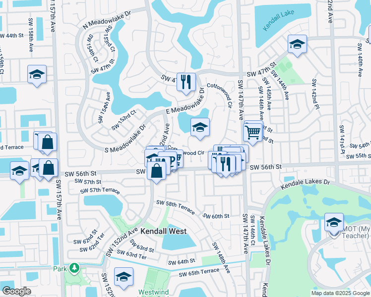 map of restaurants, bars, coffee shops, grocery stores, and more near 5320 Southwest 149th Place in Miami