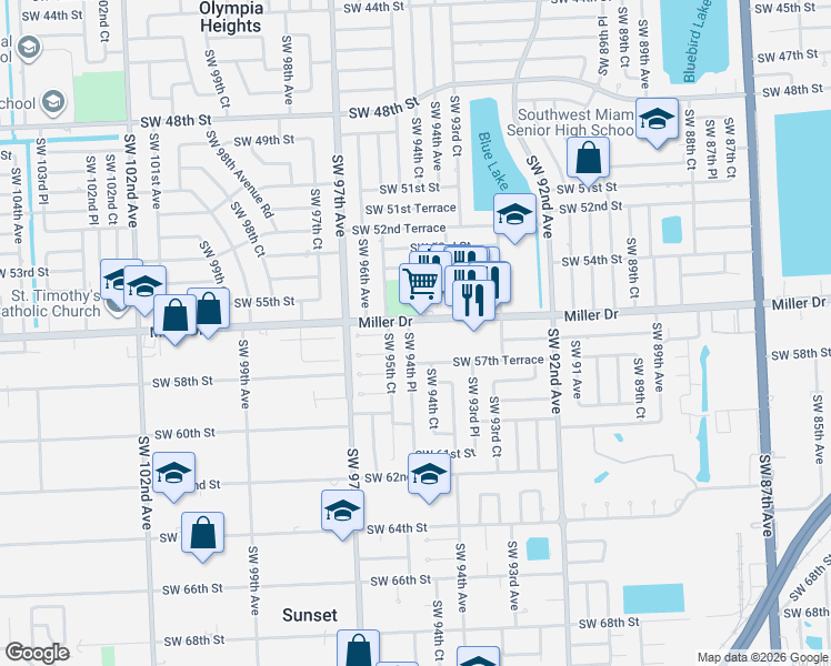 map of restaurants, bars, coffee shops, grocery stores, and more near 9420 Southwest 56th Street in Miami