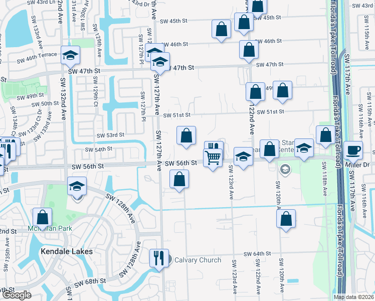 map of restaurants, bars, coffee shops, grocery stores, and more near 12475 Southwest 56th Street in Miami