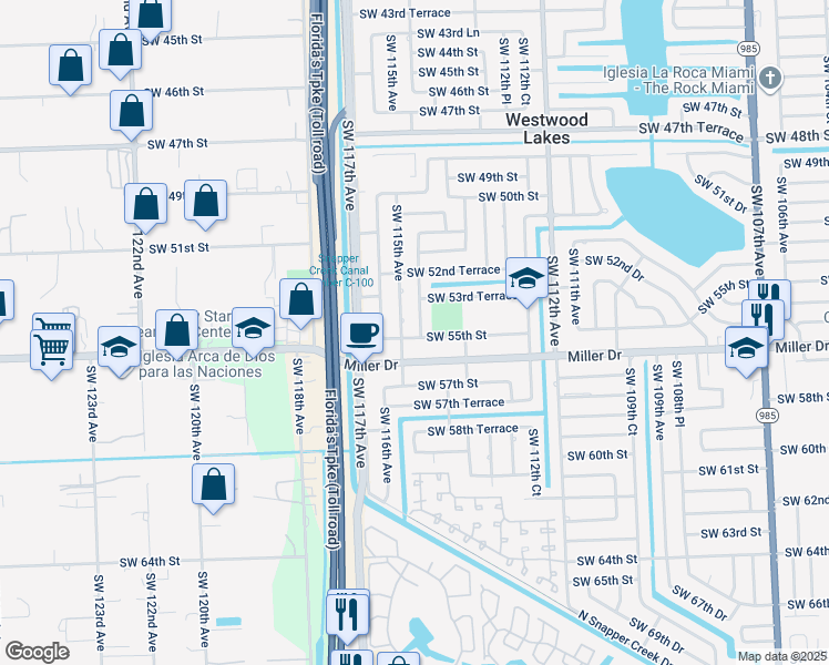 map of restaurants, bars, coffee shops, grocery stores, and more near 5440 SW 114th Ct in Miami
