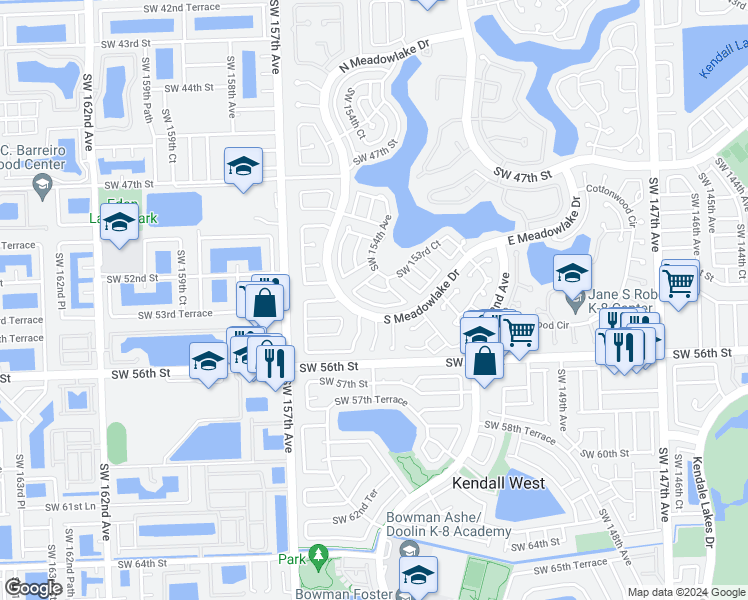 map of restaurants, bars, coffee shops, grocery stores, and more near 5182 SW 154th Pl in Miami