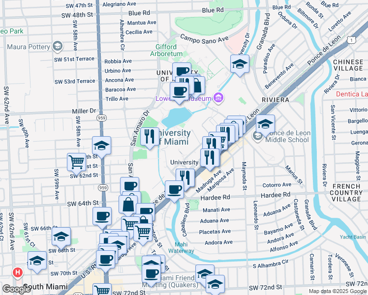 map of restaurants, bars, coffee shops, grocery stores, and more near 1211 Theo Dickinson Drive in Miami