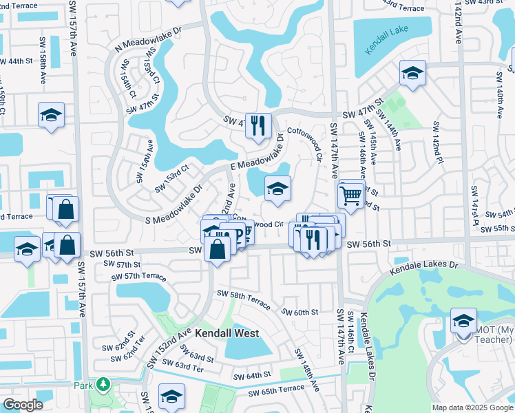 map of restaurants, bars, coffee shops, grocery stores, and more near 5320 Southwest 149th Place in Miami