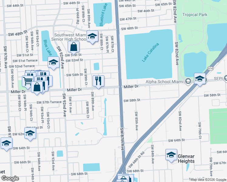 map of restaurants, bars, coffee shops, grocery stores, and more near in Olympia Heights