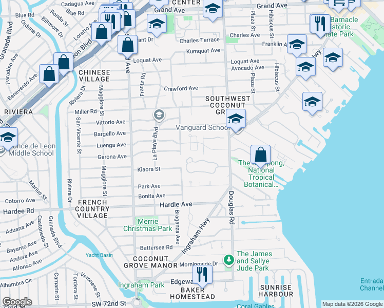map of restaurants, bars, coffee shops, grocery stores, and more near 3944 Little Avenue in Miami