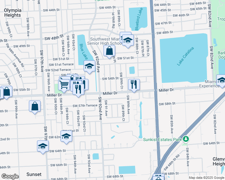 map of restaurants, bars, coffee shops, grocery stores, and more near 5488 Southwest 90th Court in Miami