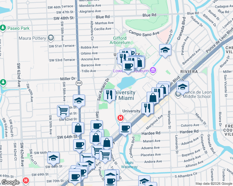 map of restaurants, bars, coffee shops, grocery stores, and more near 1231 Dickinson Dr in Coral Gables