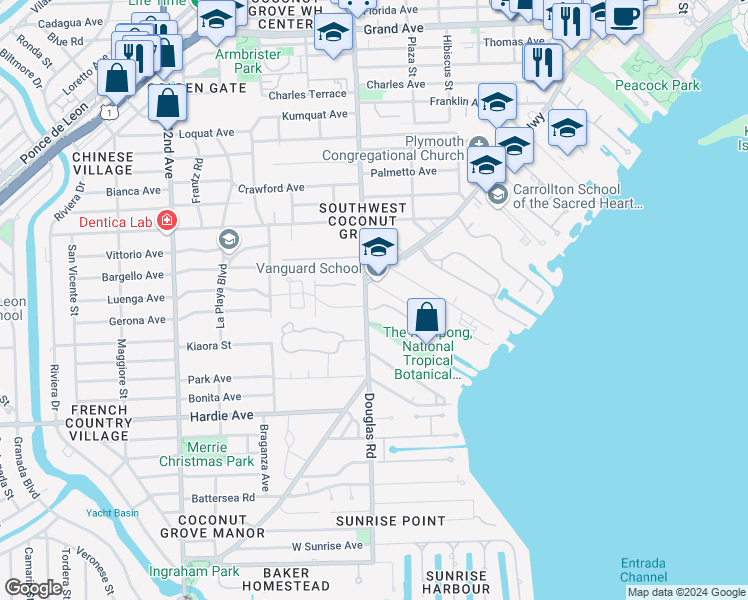 map of restaurants, bars, coffee shops, grocery stores, and more near 3959 Southwest 37th Avenue in Miami