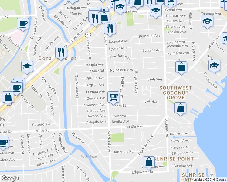 map of restaurants, bars, coffee shops, grocery stores, and more near 4160 El Prado Boulevard in Miami