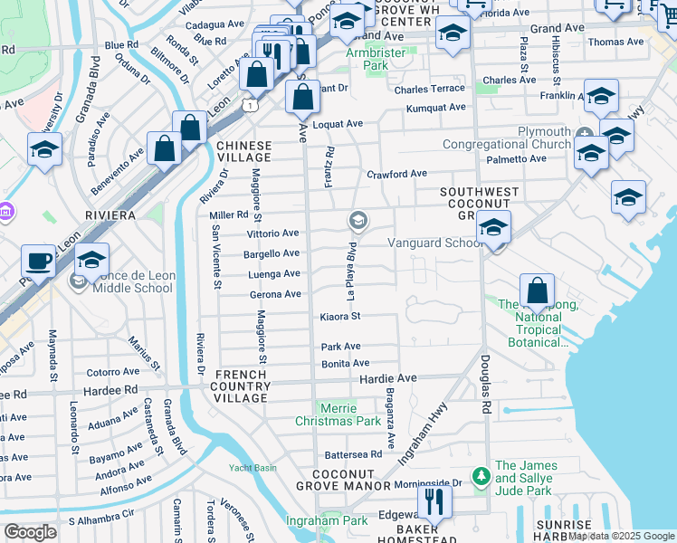 map of restaurants, bars, coffee shops, grocery stores, and more near 4160 El Prado Boulevard in Miami