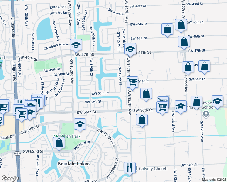 map of restaurants, bars, coffee shops, grocery stores, and more near 5224 Southwest 128th Avenue in Miami