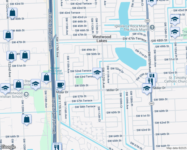 map of restaurants, bars, coffee shops, grocery stores, and more near 5301 Southwest 112th Court in Miami