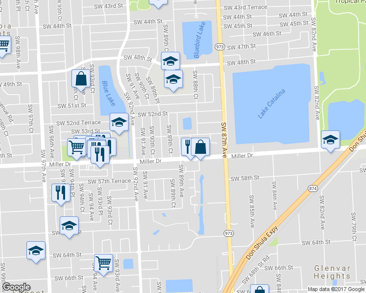 map of restaurants, bars, coffee shops, grocery stores, and more near 5431 Southwest 89th Avenue in Miami