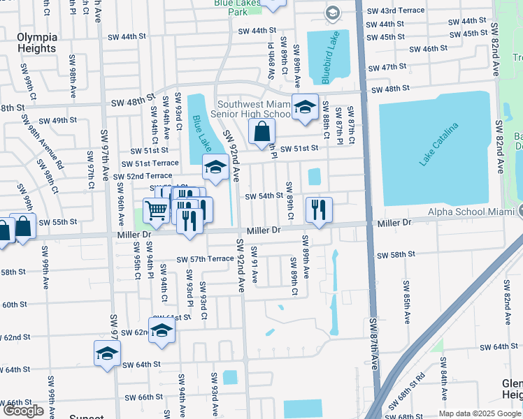 map of restaurants, bars, coffee shops, grocery stores, and more near 5488 Southwest 90th Court in Miami
