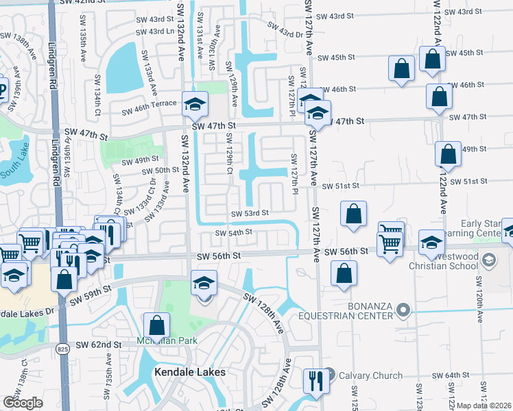 map of restaurants, bars, coffee shops, grocery stores, and more near 5212 Southwest 128th Place in Miami