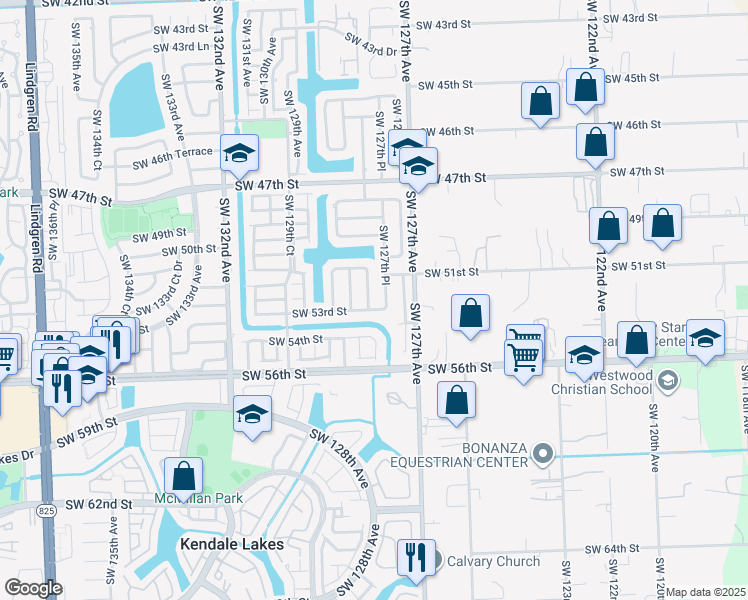 map of restaurants, bars, coffee shops, grocery stores, and more near 5224 Southwest 128th Avenue in Miami