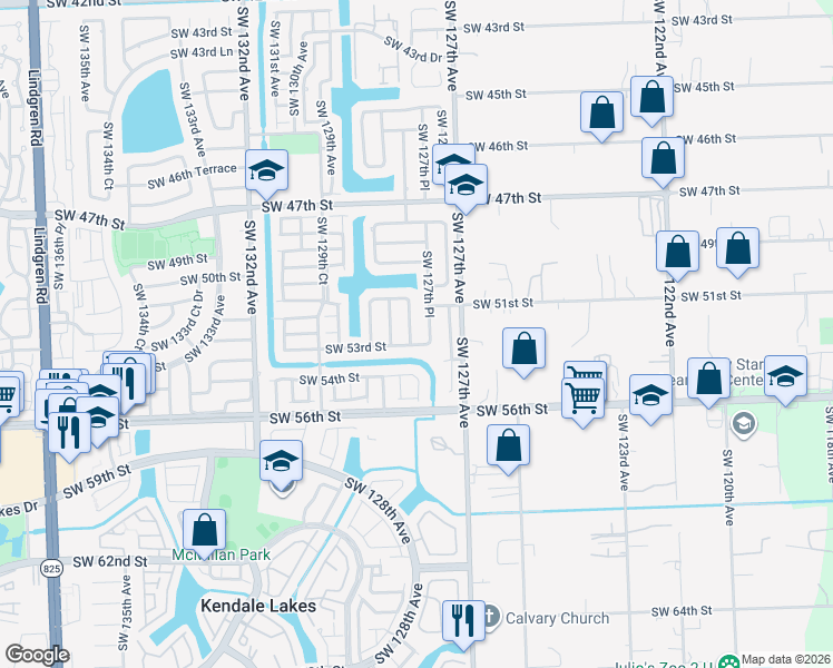 map of restaurants, bars, coffee shops, grocery stores, and more near 5224 Southwest 128th Avenue in Miami