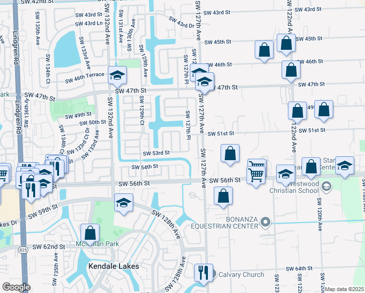 map of restaurants, bars, coffee shops, grocery stores, and more near 5224 Southwest 128th Avenue in Miami