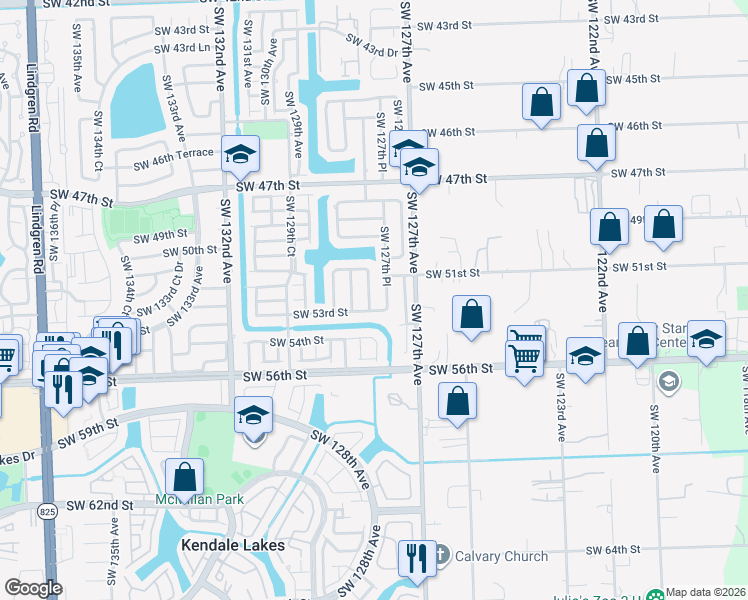 map of restaurants, bars, coffee shops, grocery stores, and more near 5224 Southwest 128th Avenue in Miami