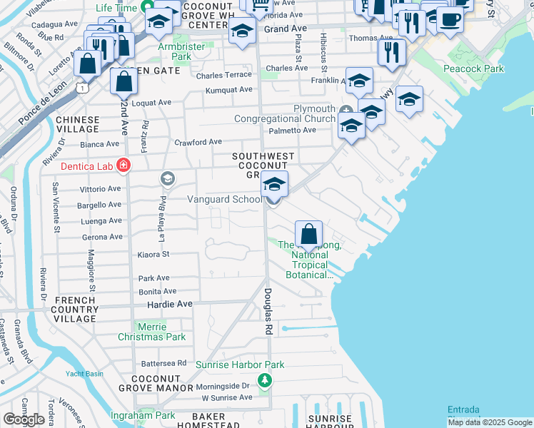 map of restaurants, bars, coffee shops, grocery stores, and more near 3698 Bayview Road in Miami