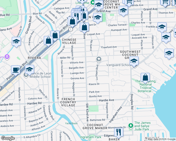 map of restaurants, bars, coffee shops, grocery stores, and more near 4160 El Prado Boulevard in Miami