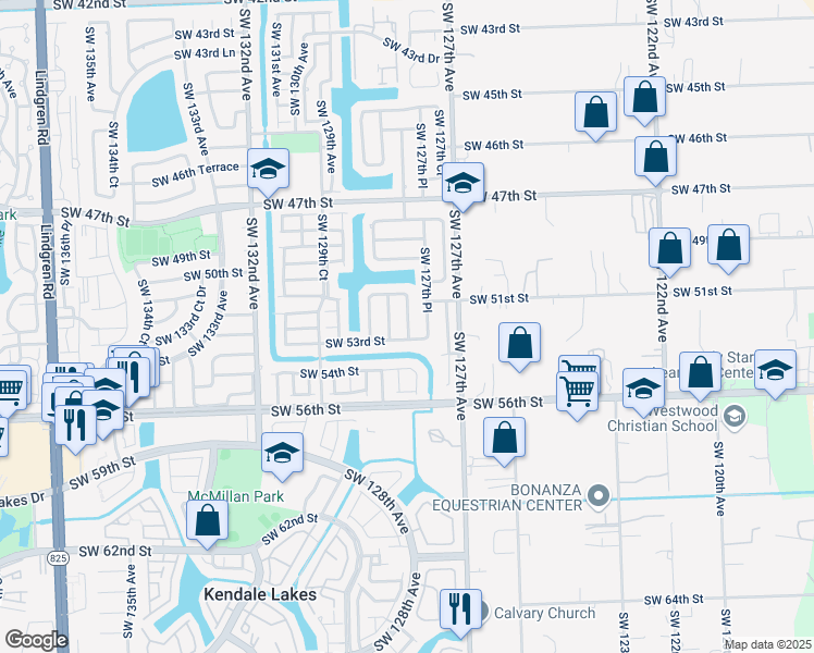 map of restaurants, bars, coffee shops, grocery stores, and more near 5224 Southwest 128th Avenue in Miami