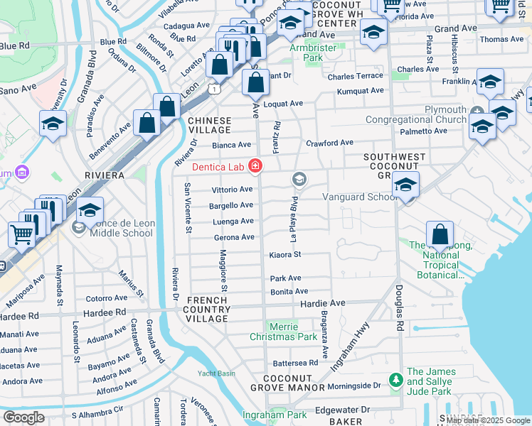 map of restaurants, bars, coffee shops, grocery stores, and more near 4160 El Prado Boulevard in Miami