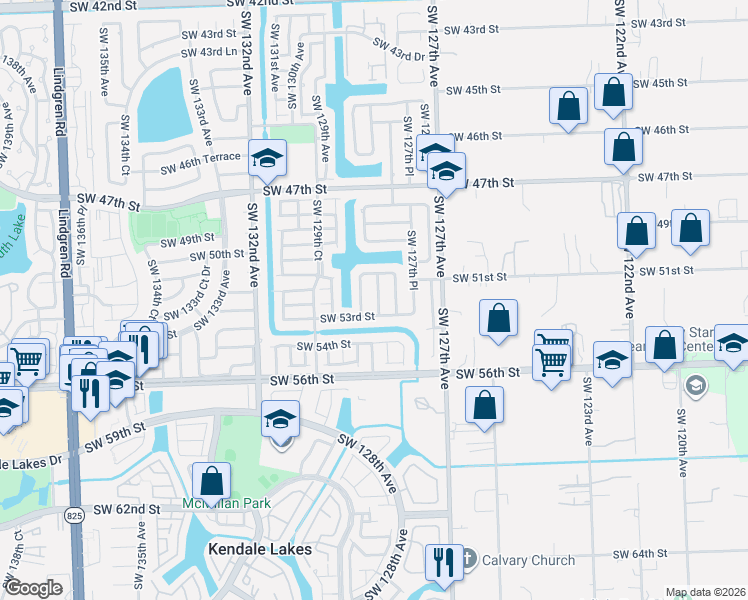 map of restaurants, bars, coffee shops, grocery stores, and more near 5224 Southwest 128th Avenue in Miami