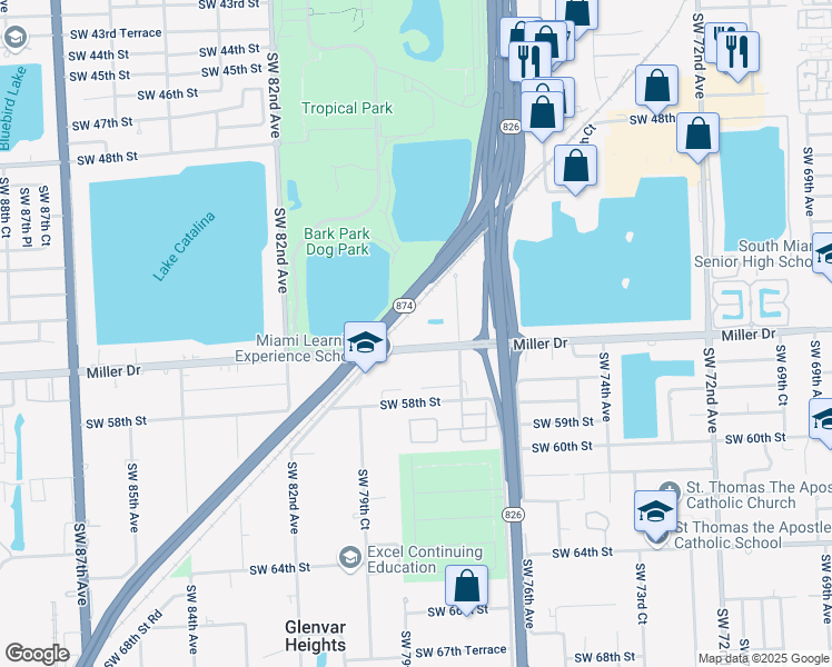 map of restaurants, bars, coffee shops, grocery stores, and more near 7823 Miller Drive in Miami