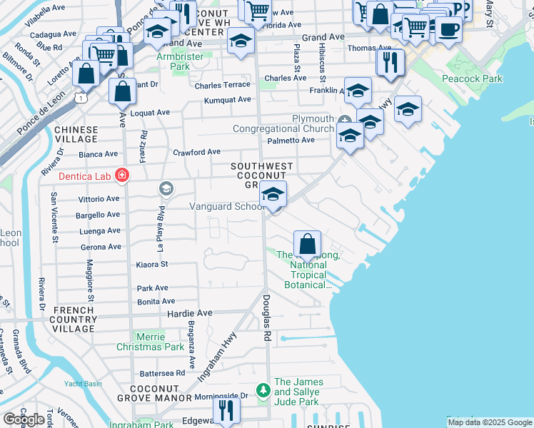 map of restaurants, bars, coffee shops, grocery stores, and more near in Miami