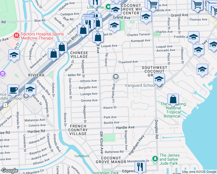 map of restaurants, bars, coffee shops, grocery stores, and more near 4160 El Prado Boulevard in Miami