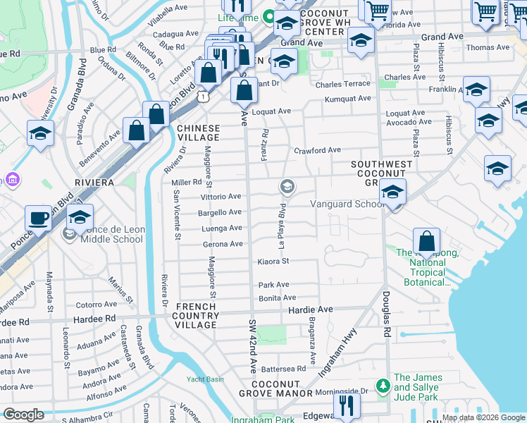 map of restaurants, bars, coffee shops, grocery stores, and more near 4160 El Prado Boulevard in Miami