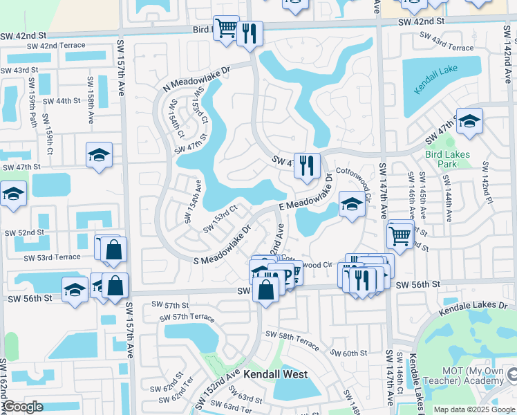 map of restaurants, bars, coffee shops, grocery stores, and more near 5235 Southwest 153rd Avenue in Miami