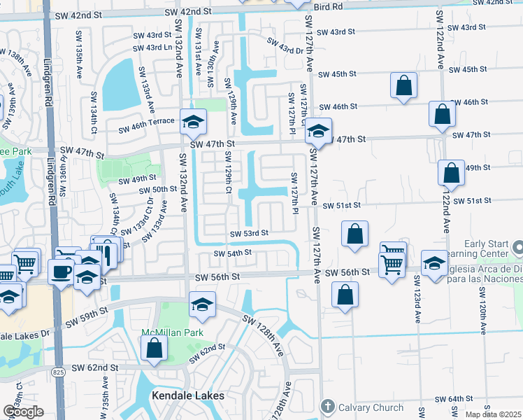 map of restaurants, bars, coffee shops, grocery stores, and more near 5042 Southwest 128th Place in Miami