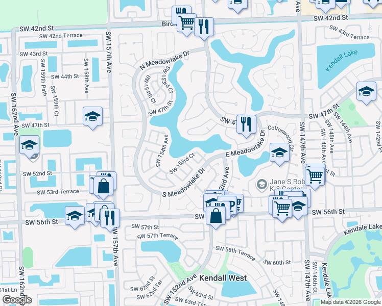 map of restaurants, bars, coffee shops, grocery stores, and more near 5246 Southwest 153rd Court in Miami