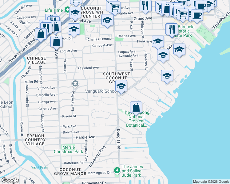 map of restaurants, bars, coffee shops, grocery stores, and more near in Miami