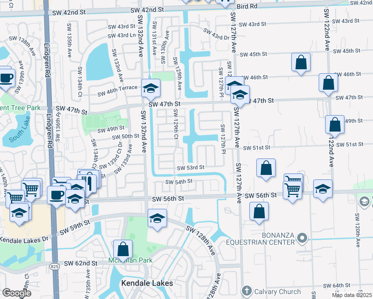 map of restaurants, bars, coffee shops, grocery stores, and more near 5042 Southwest 128th Place in Miami