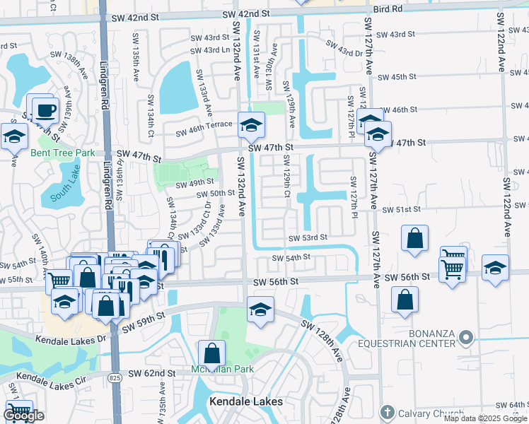 map of restaurants, bars, coffee shops, grocery stores, and more near 13011 Southwest 50th Lane in Miami