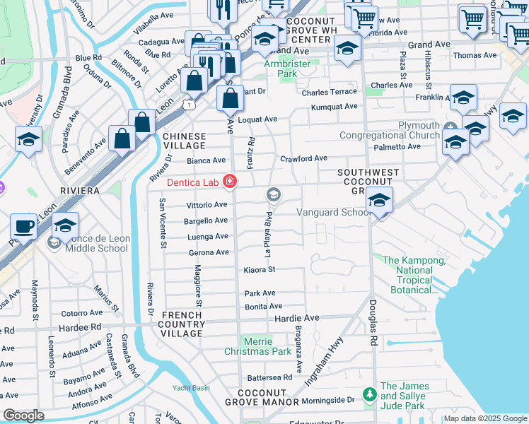 map of restaurants, bars, coffee shops, grocery stores, and more near 4095 Ensenada Avenue in Miami