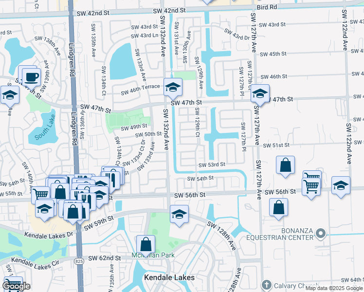 map of restaurants, bars, coffee shops, grocery stores, and more near 13011 Southwest 50th Lane in Miami