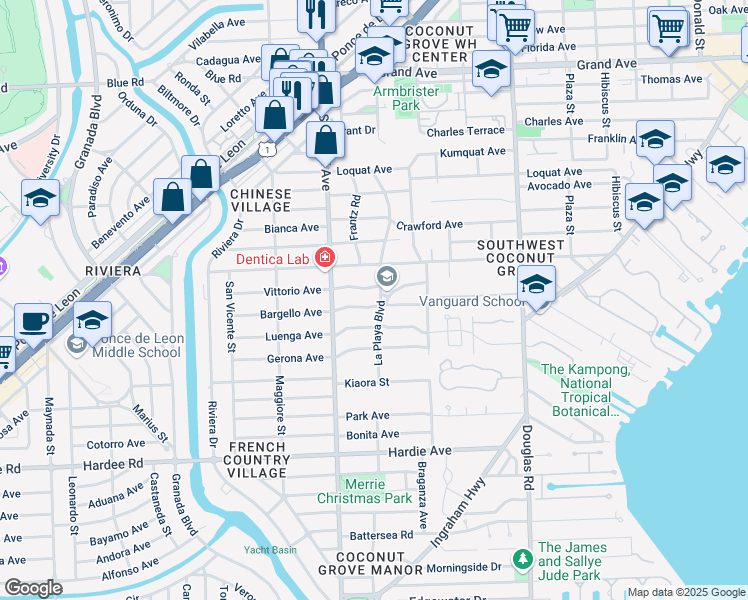 map of restaurants, bars, coffee shops, grocery stores, and more near 4095 Ensenada Avenue in Miami