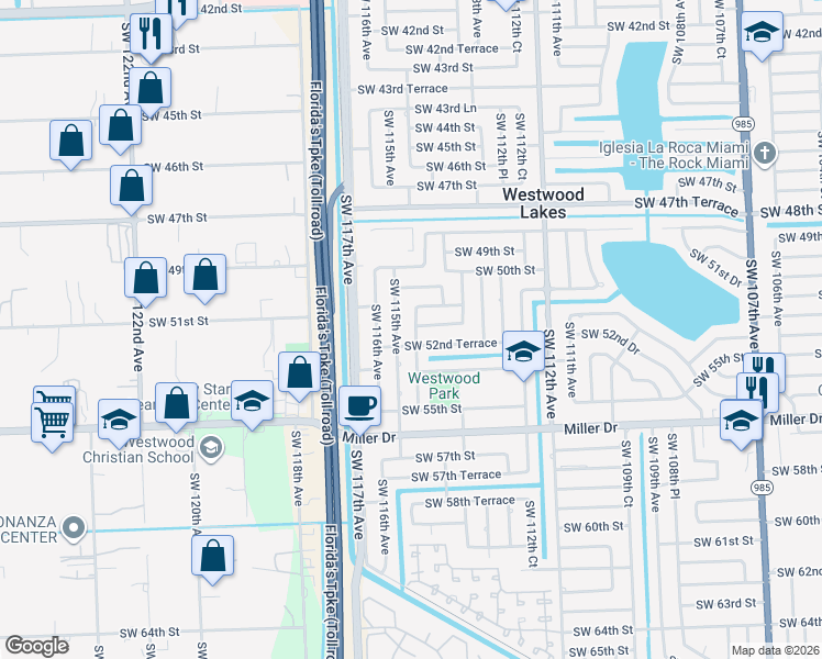 map of restaurants, bars, coffee shops, grocery stores, and more near 5120 Southwest 114th Court in Miami