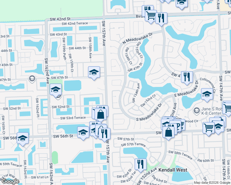 map of restaurants, bars, coffee shops, grocery stores, and more near 4840 Southwest 156th Place in Miami