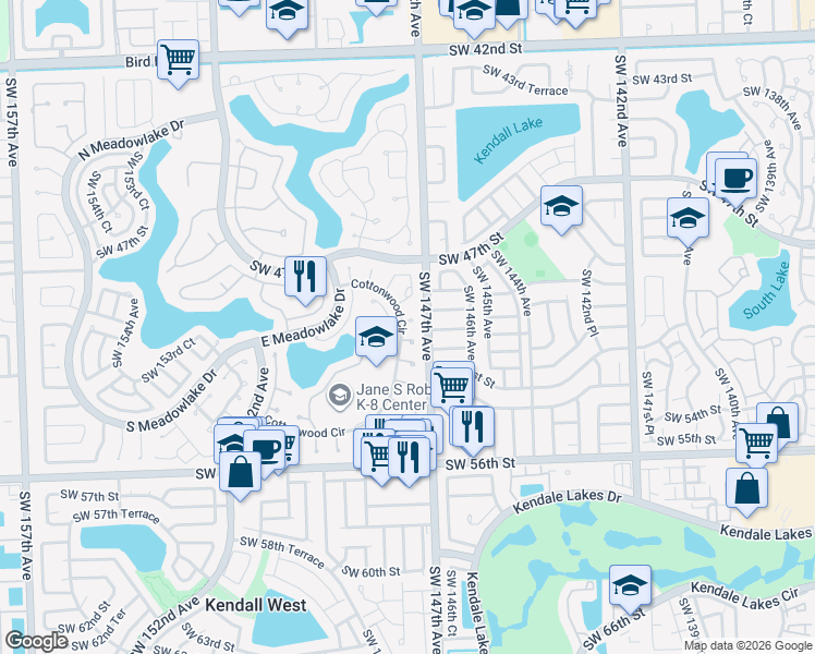 map of restaurants, bars, coffee shops, grocery stores, and more near 14730 Southwest 50th Terrace in Miami